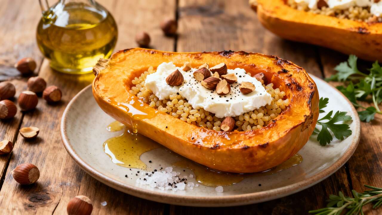 Butternut farcie : recette au fromage de chèvre et boulgour