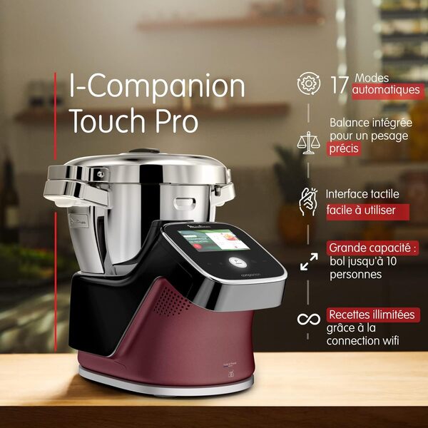 Moulinex, I-Companion Touch Pro, Robot cuiseur, 18 fonctions, Connecté, Pesage intégré, Capacité XL 10 personnes, Noir, Fabriqué en France, HF93E610