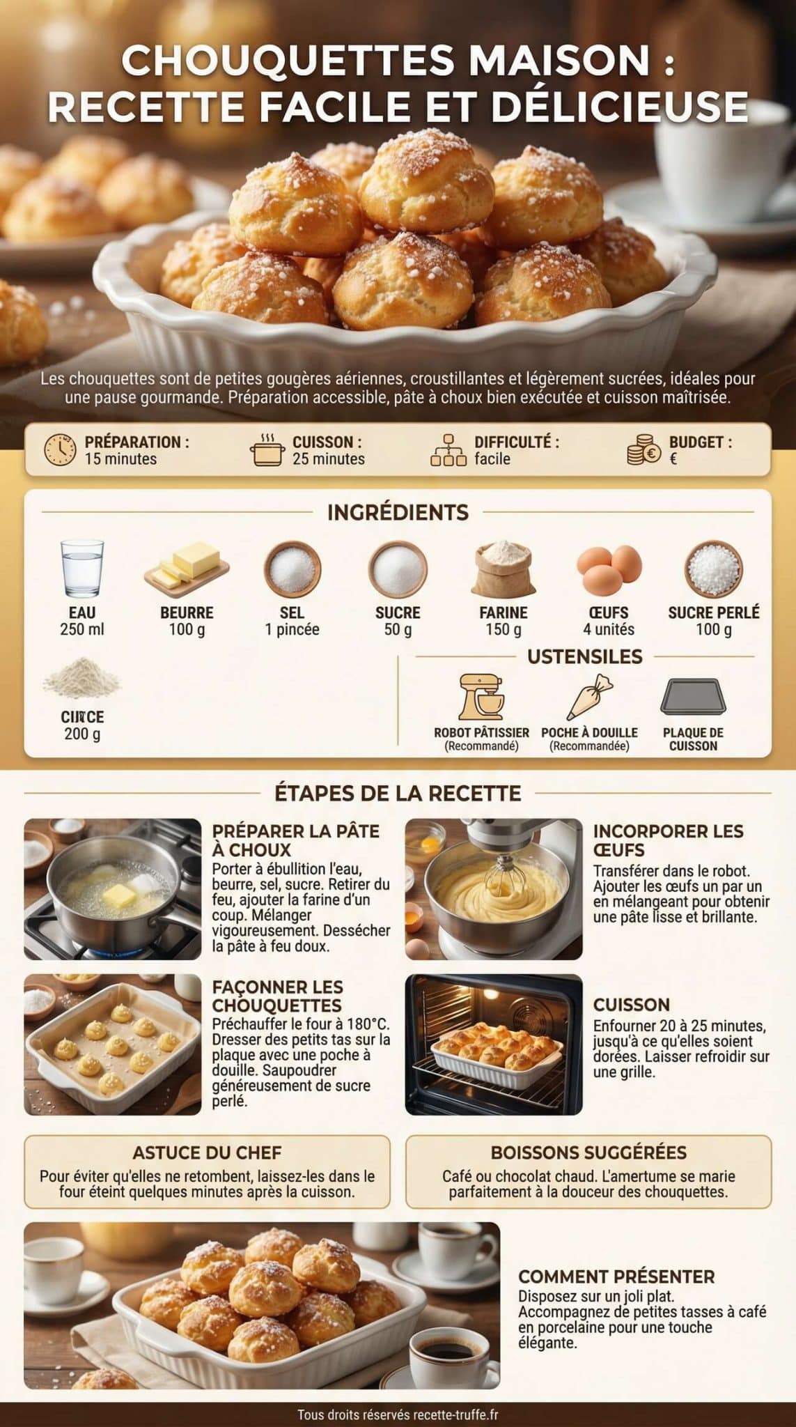 Fiche recette Chouquettes maison : recette facile et délicieuse Fiche recette Chouquettes maison : recette facile et délicieuse