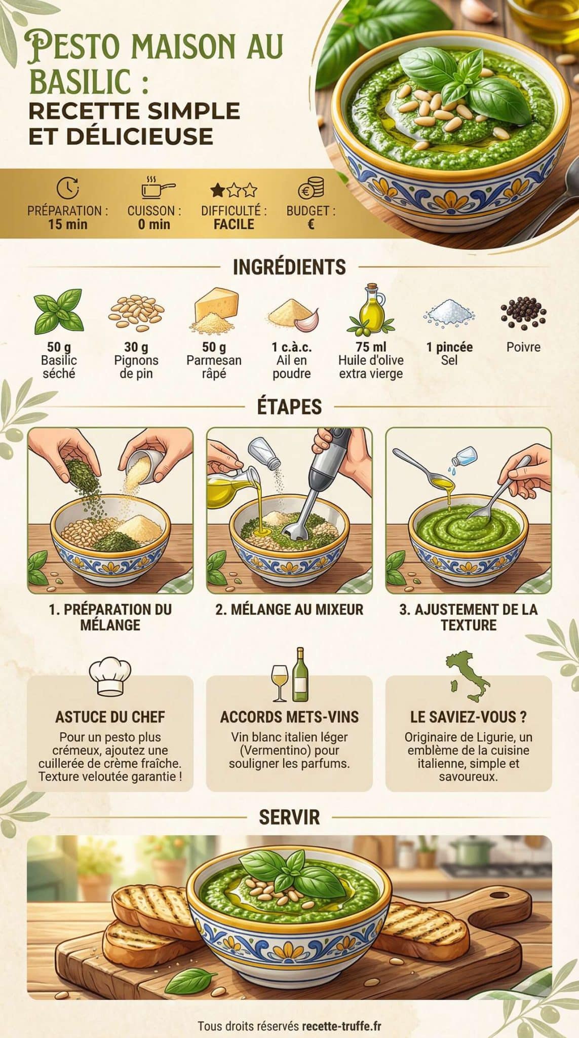 Fiche recette Pesto Maison au Basilic : recette Simple et Délicieuse Fiche recette Pesto Maison au Basilic : recette Simple et Délicieuse