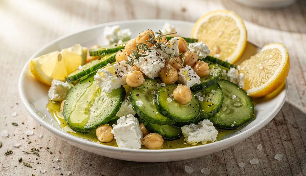Recette de salade de concombre, pois chiche et feta