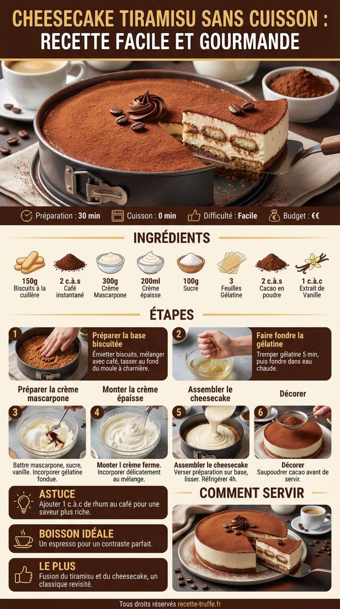 Fiche recette Cheesecake Tiramisu Sans Cuisson : recette Facile et Gourmande