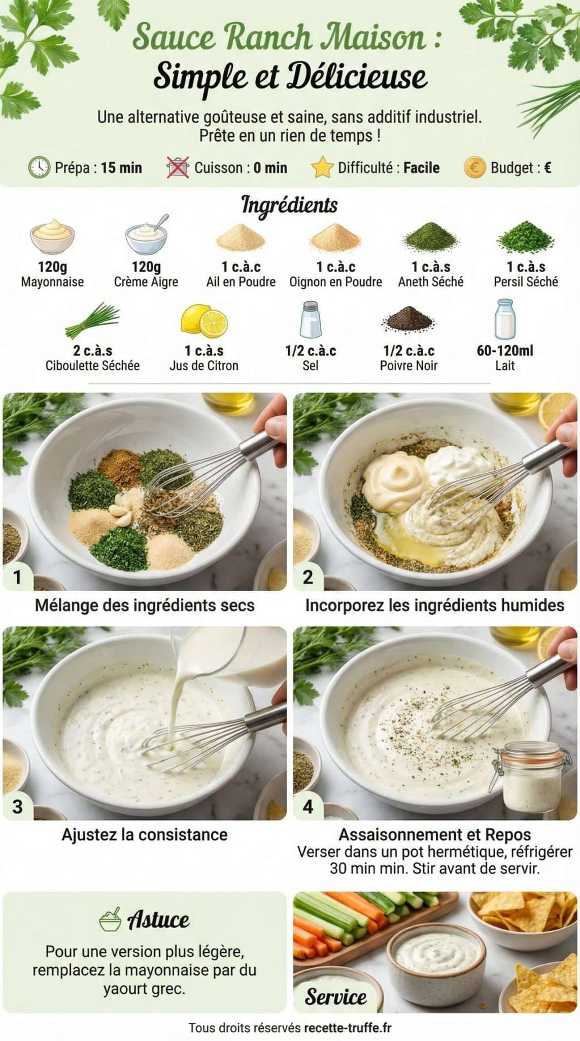 Fiche recette Recette de Sauce Ranch Maison : simple et D&eacute;licieuse