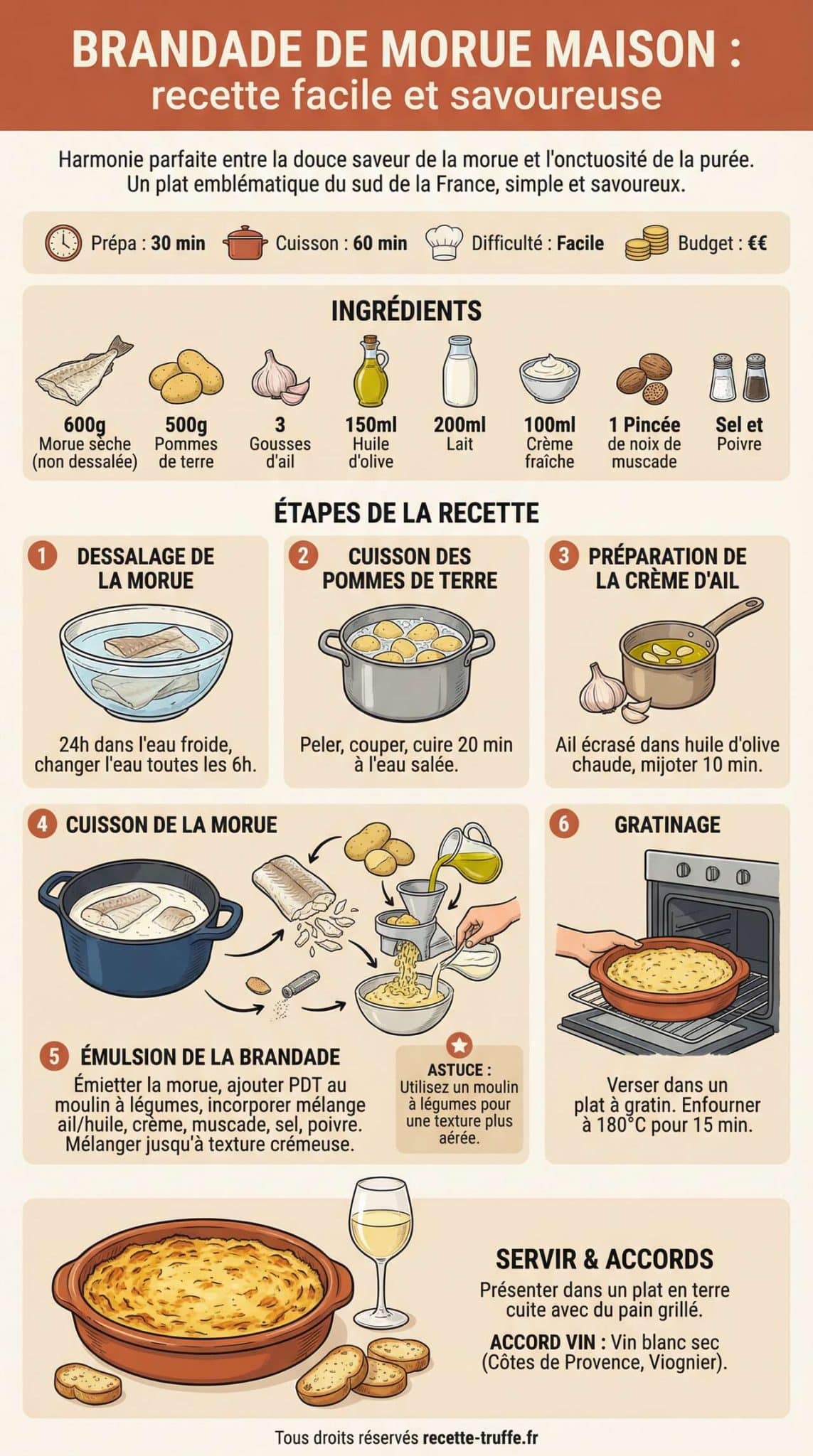 Fiche recette Brandade de morue maison : recette facile et savoureuse
