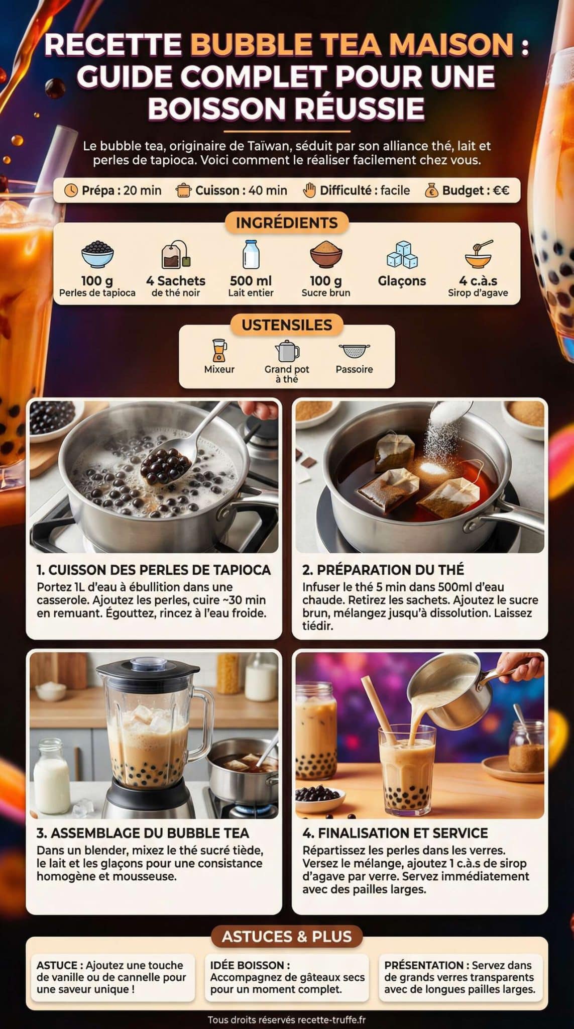 Fiche recette Recette Bubble Tea Maison : guide Complet pour une Boisson R&eacute;ussie