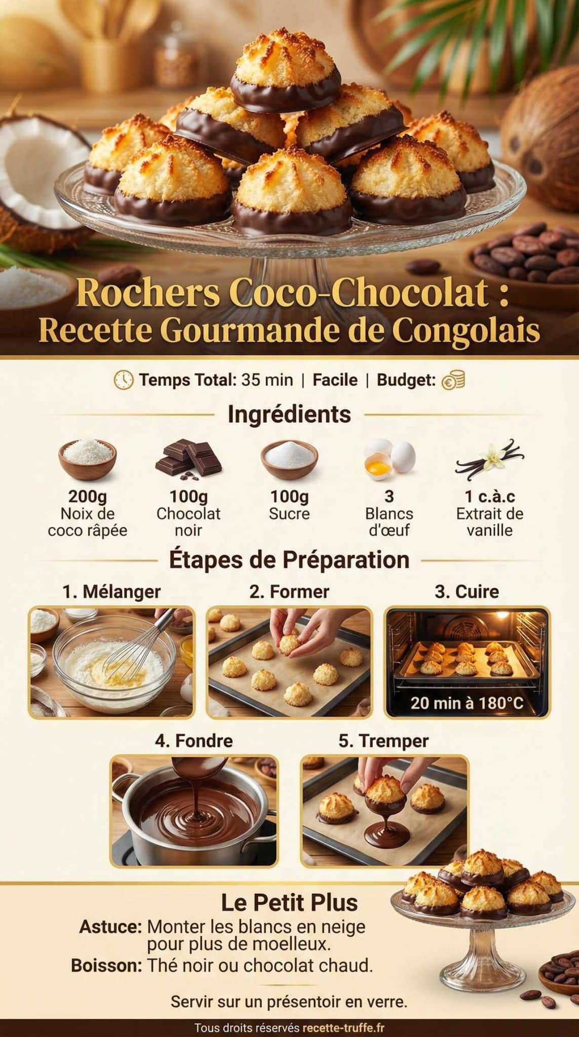 Fiche recette Rochers Coco-Chocolat : recette Gourmande de Congolais