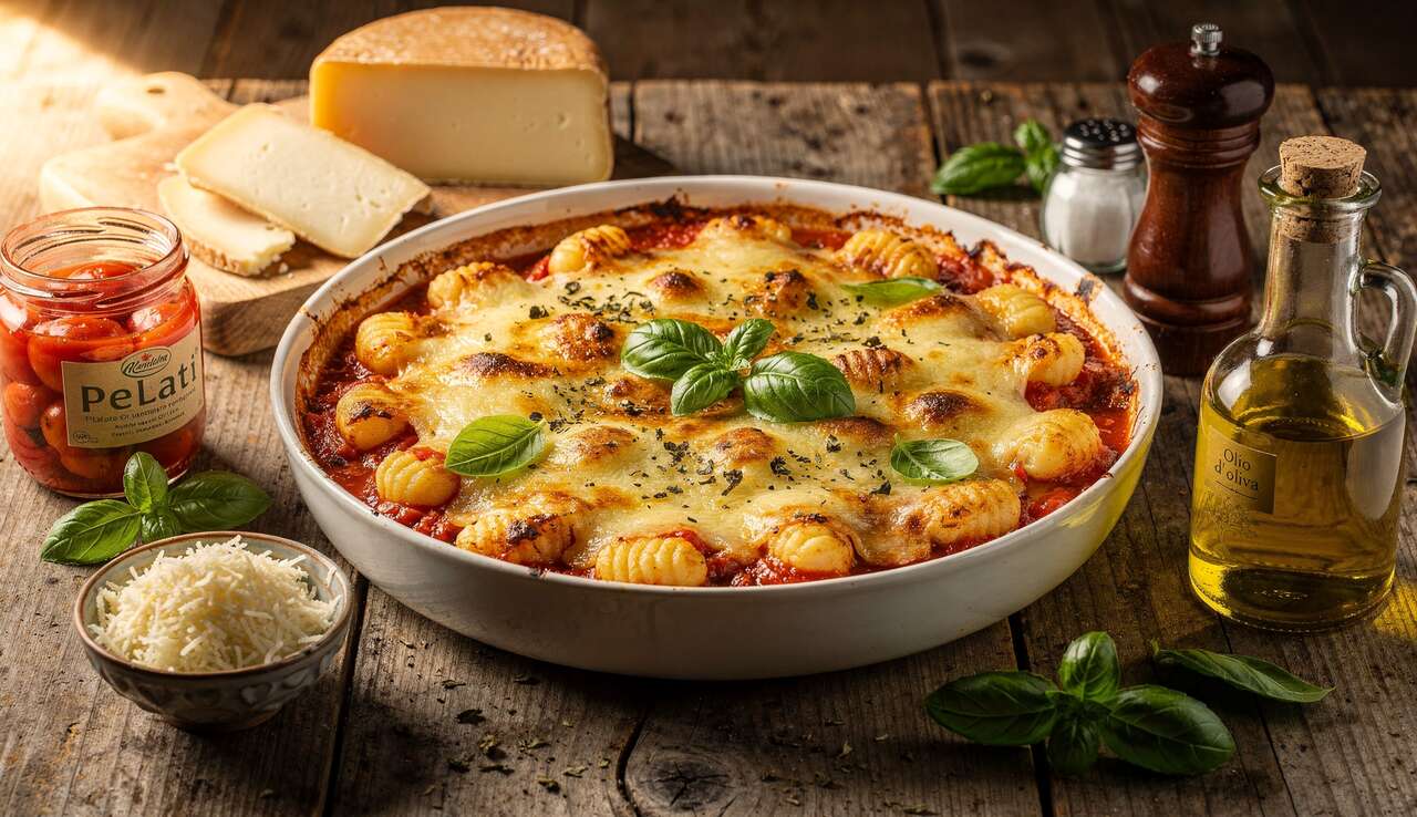 Gratin de gnocchi : recette tomates, basilic et mozzarella fumée