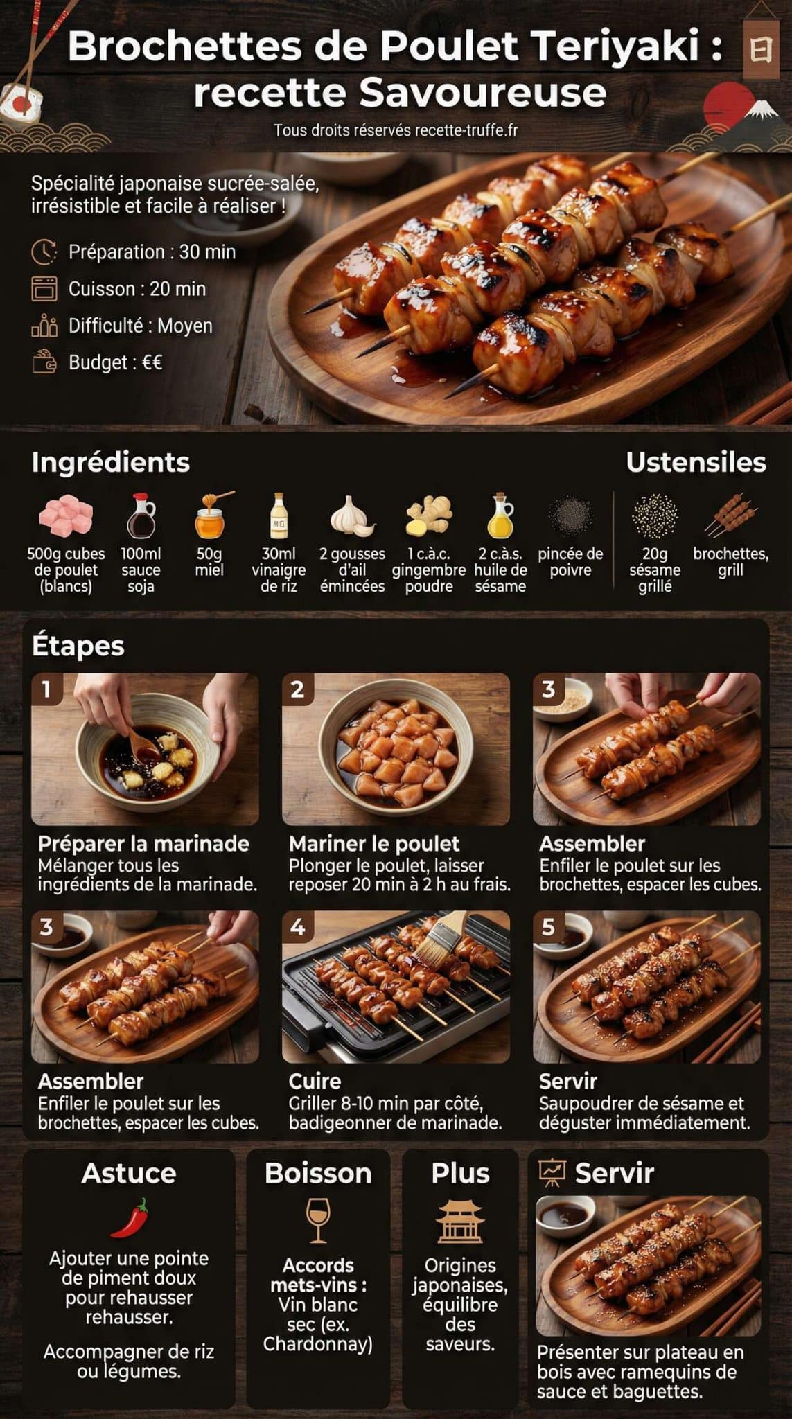 Fiche recette Brochettes de Poulet Teriyaki : recette Savoureuse