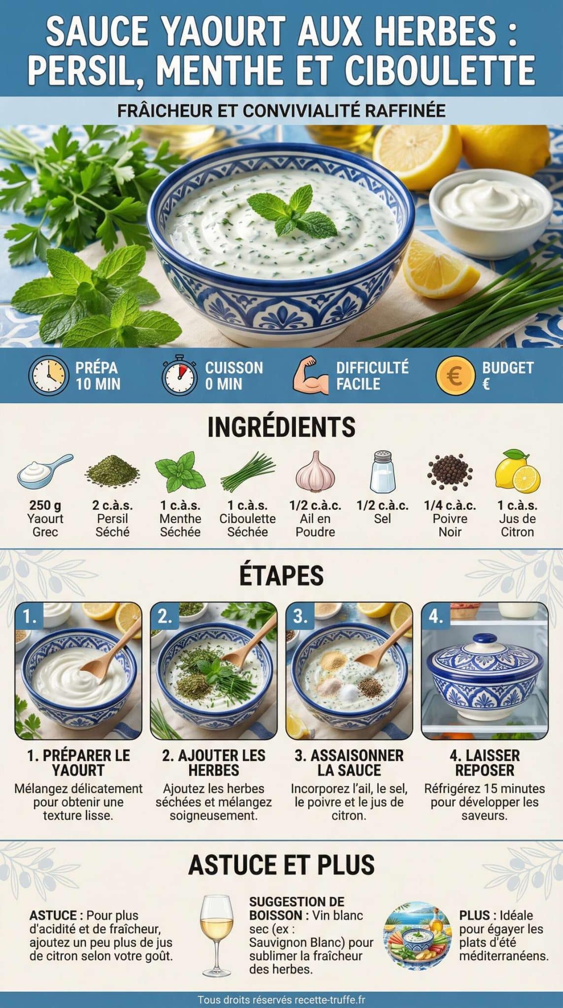 Fiche recette Sauce Yaourt aux Herbes : persil, menthe et Ciboulette