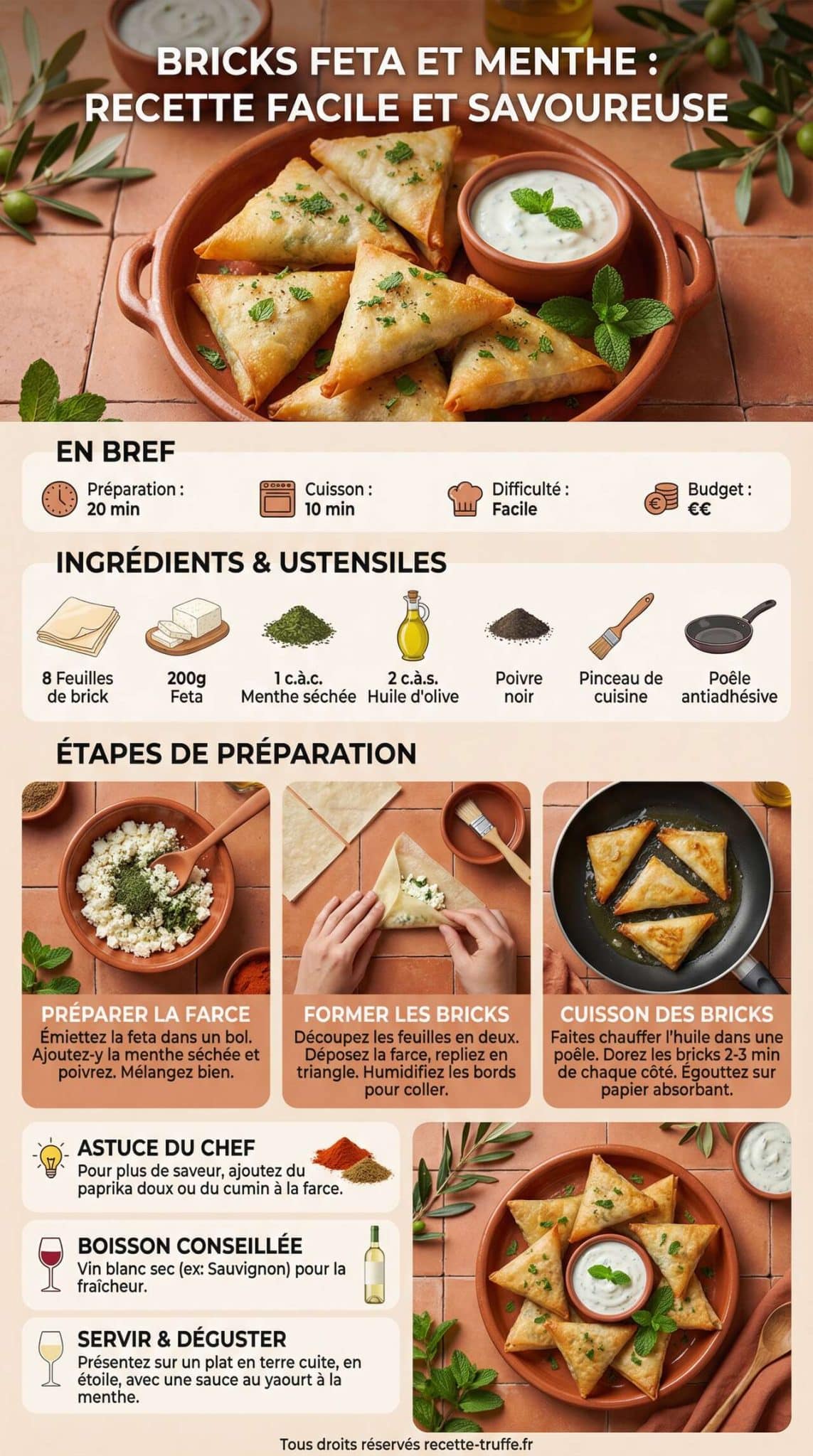 Fiche recette Bricks Feta et Menthe : recette Facile et Savoureuse