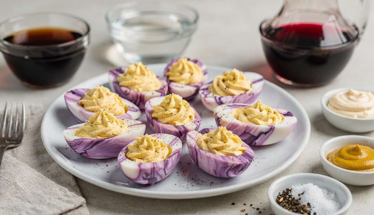 Oeufs Mimosa Marbrés Violets : recette Originale et Colorée