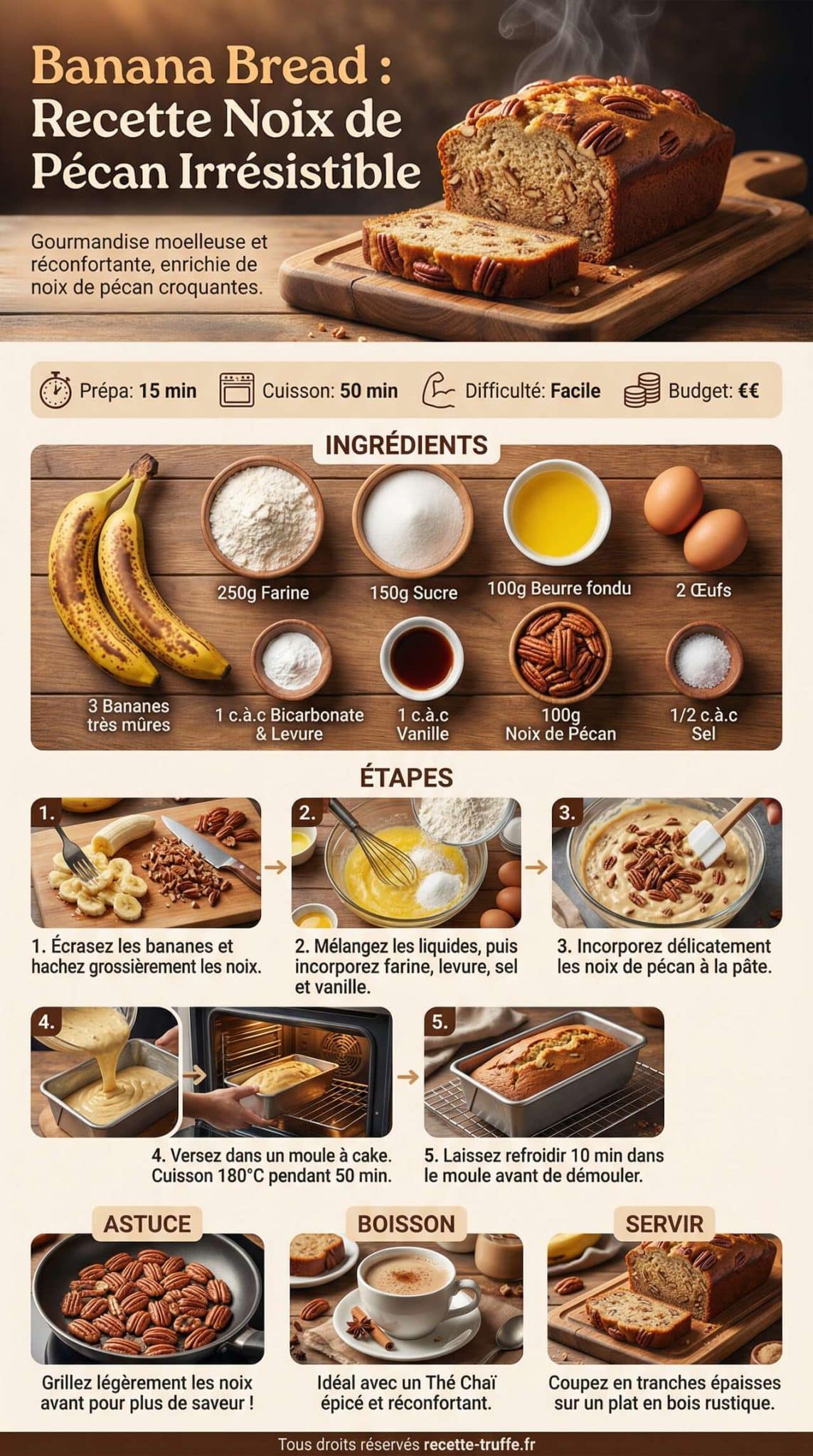 Fiche recette Banana Bread : recette Noix de Pécan irrésistible Fiche recette Banana Bread : recette Noix de Pécan irrésistible