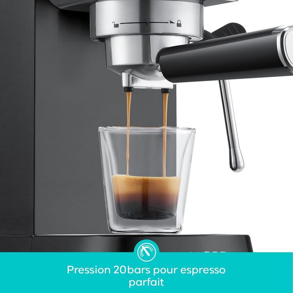 CASABREWS Machine à Café Expresso avec buse à Mousse de lait Puissante, 20Bars Cafetière et Machine à Cappuccino avec Manomètre, Réservoir de 1 L, Boîtier en métal, Acier inoxydable