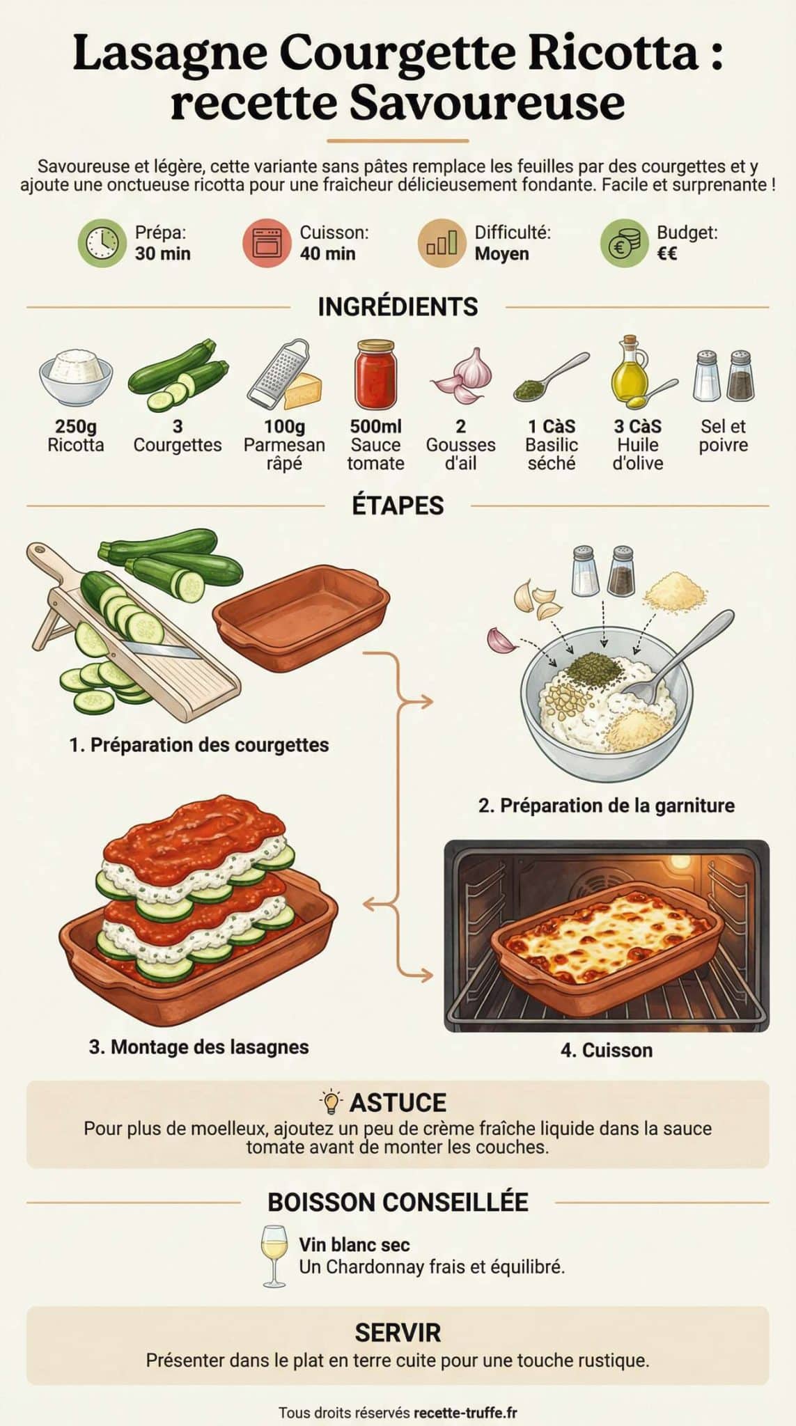 Fiche recette Lasagne Courgette Ricotta : recette Savoureuse Fiche recette Lasagne Courgette Ricotta : recette Savoureuse