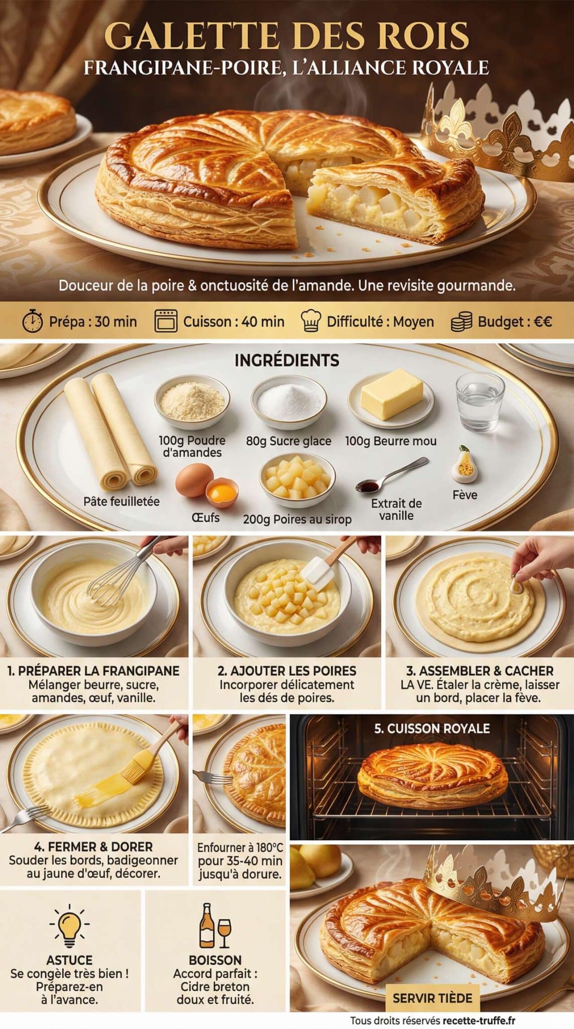 Fiche recette Galette des rois frangipane-poire, l'alliance royale