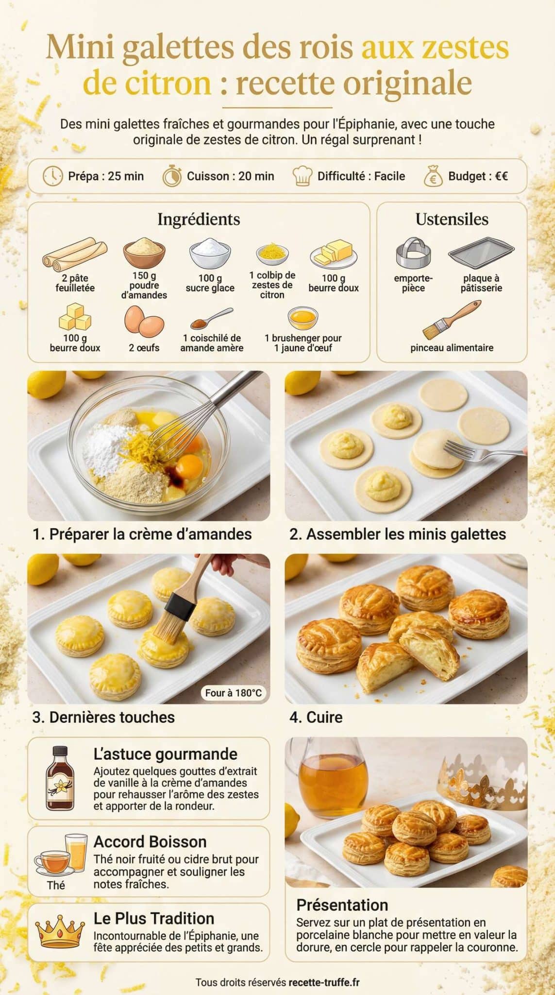 Fiche recette Mini galettes des rois aux zestes de citron : recette originale
