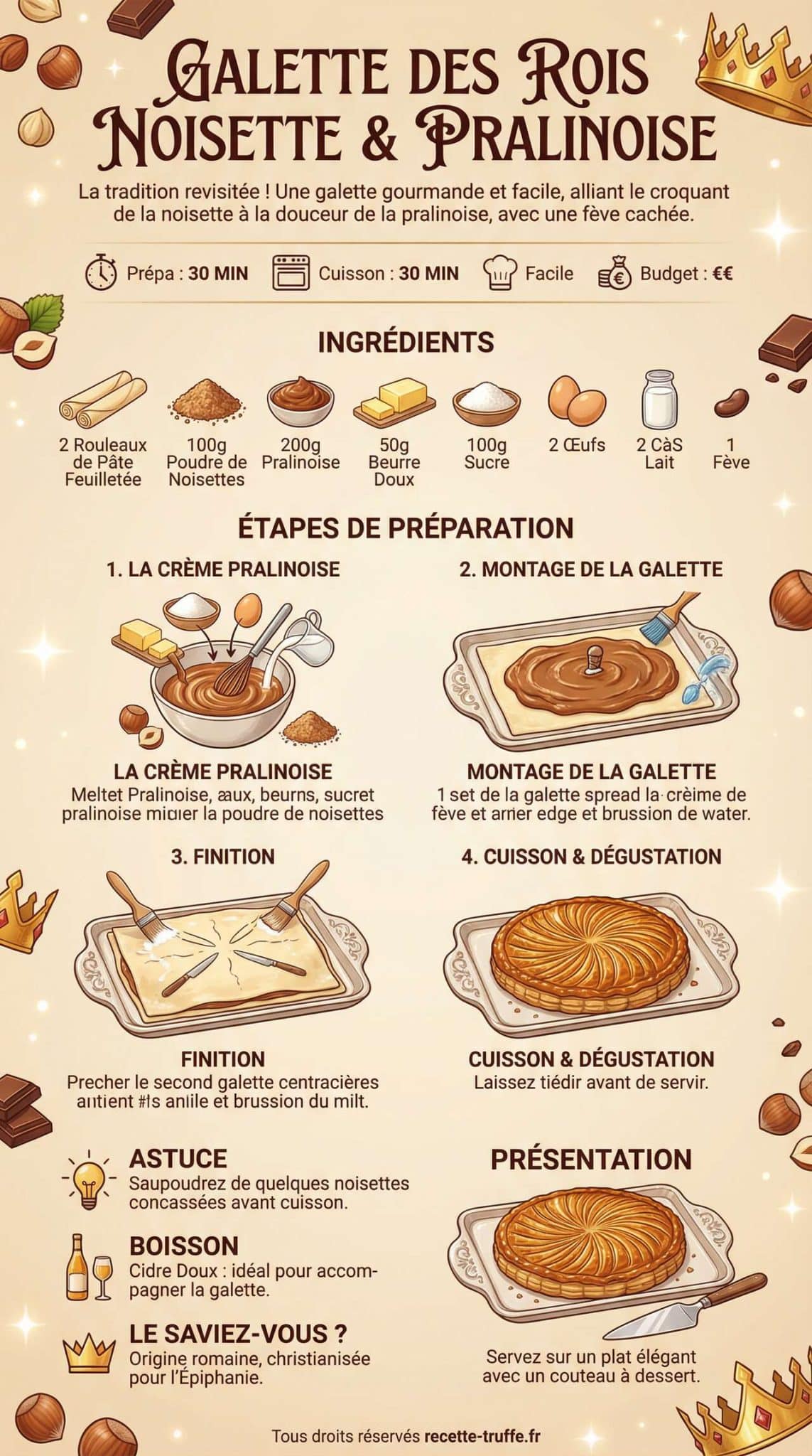 Fiche recette Galette des Rois noisette et pralinoise