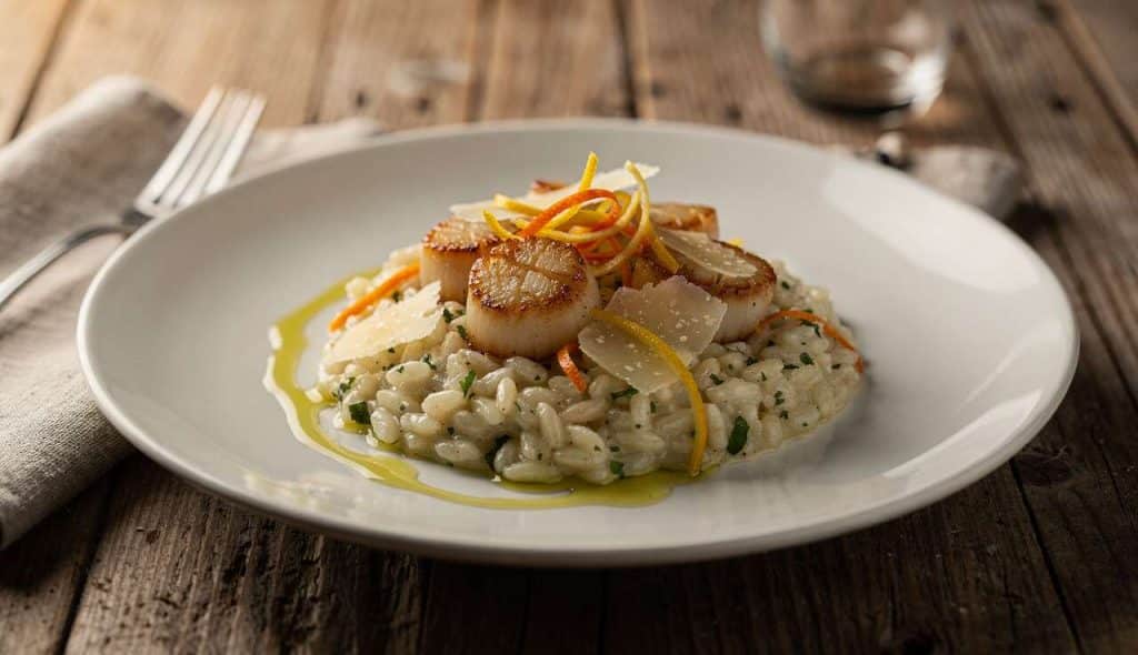Risotto gourmand aux noix de Saint-Jacques et agrumes