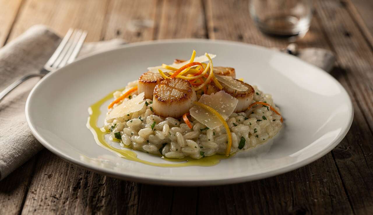 Risotto gourmand aux noix de Saint-Jacques et agrumes