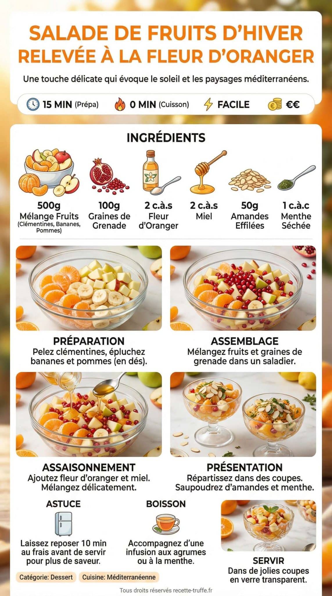 Fiche recette Salade de fruits d'hiver relev&eacute;e &agrave; la fleur d'oranger