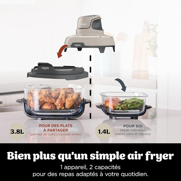 Ninja CRISPi Friteuse sans huile portable, 3,8L, 4-en-1 : Frire sans huile, Rôtir, Garder au chaud, Recroustiller, Design compact, 2 récipients avec couvercles, 1 700 W, Pierre FN101EUST