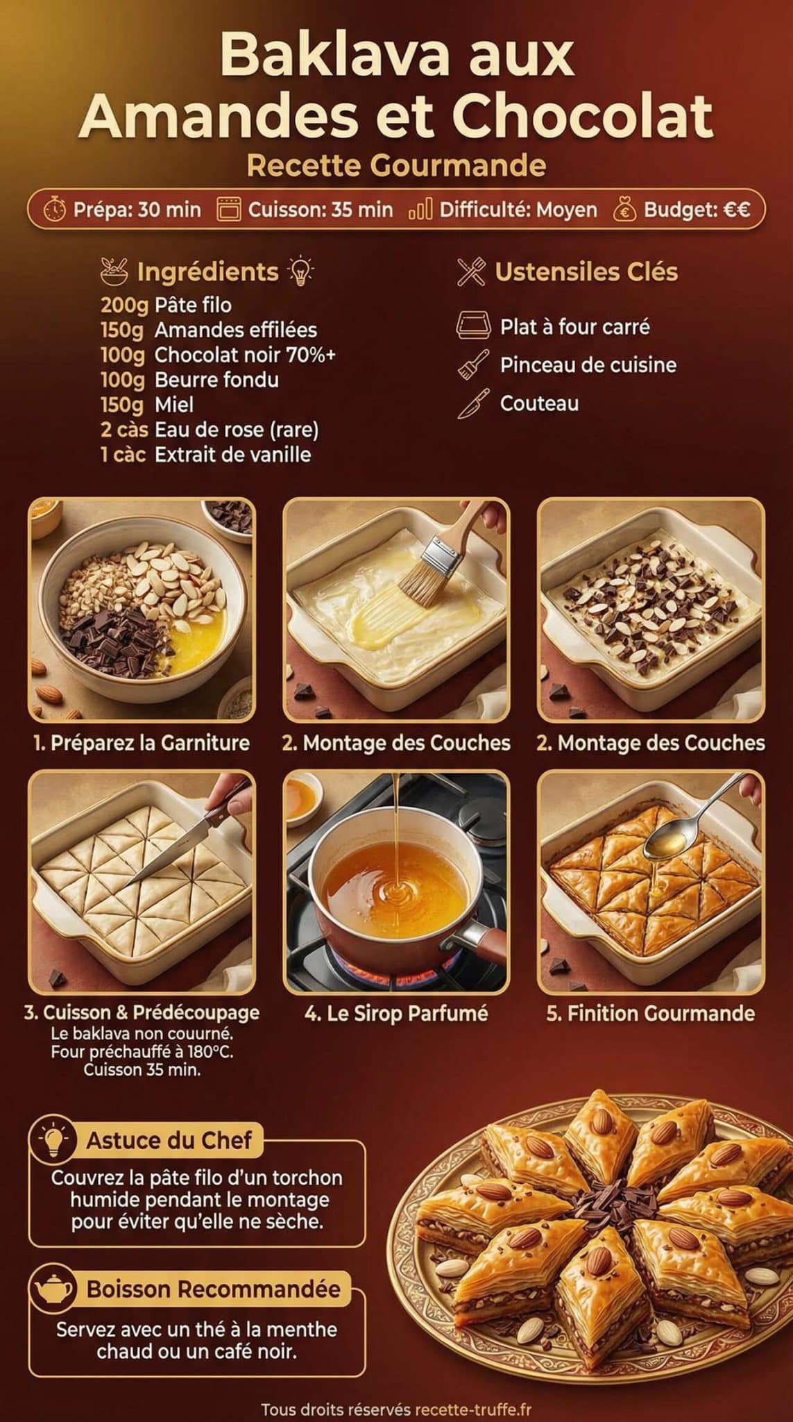 Fiche recette Baklava aux amandes et chocolat : recette gourmande