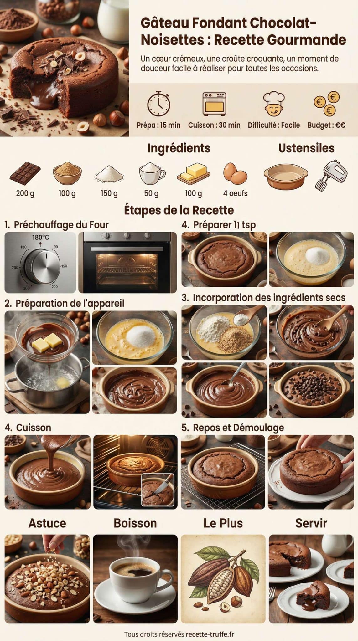 Fiche recette G&acirc;teau fondant chocolat-noisettes : recette gourmande