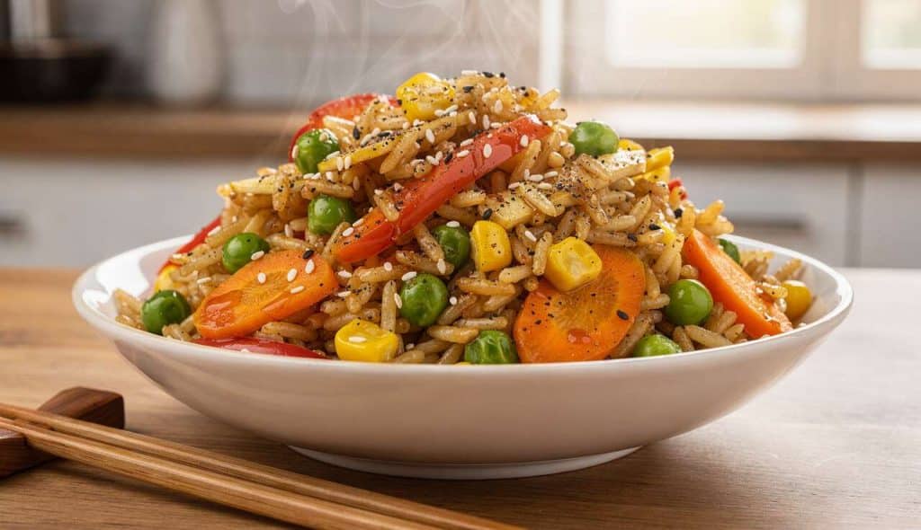 Riz sauté aux légumes croquants et sauce soja