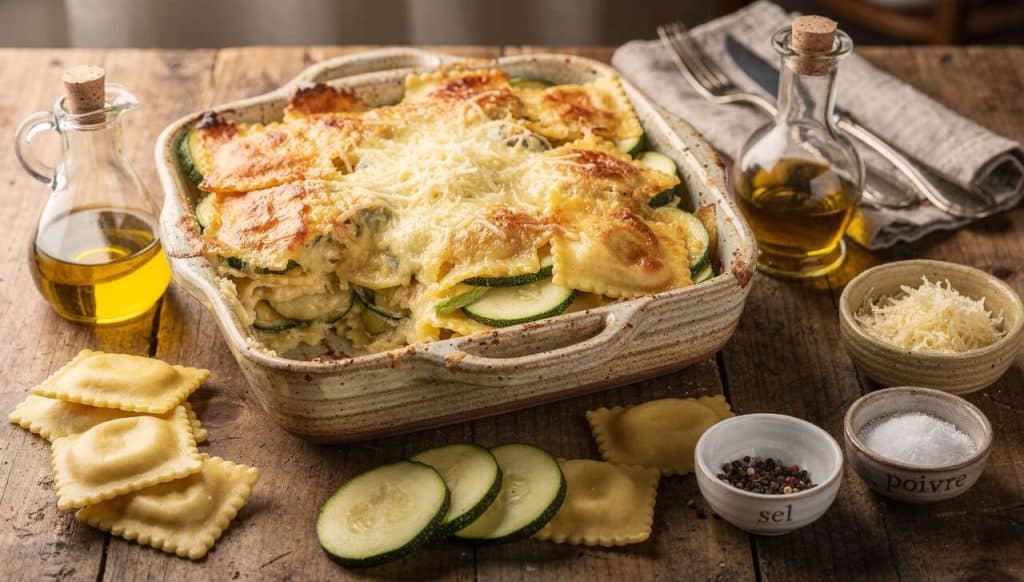 Gratin de ravioles aux courgettes maison