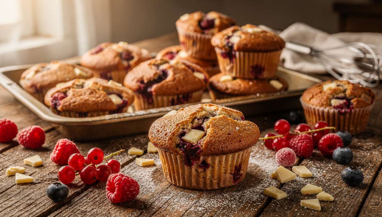 Muffins aux fruits rouges et chocolat blanc : recette gourmande