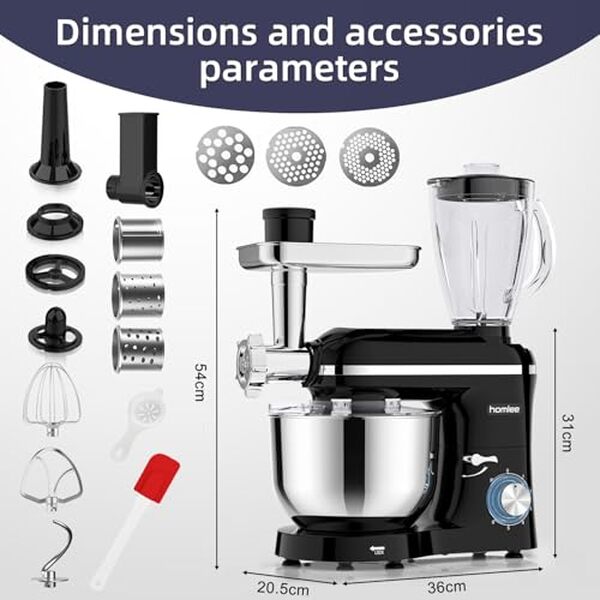 Découvrez l'efficacité du robot pâtissier Homlee 3 en 1 avec 2000W de puissance et multifonctionnalités pour toutes vos recettes дома