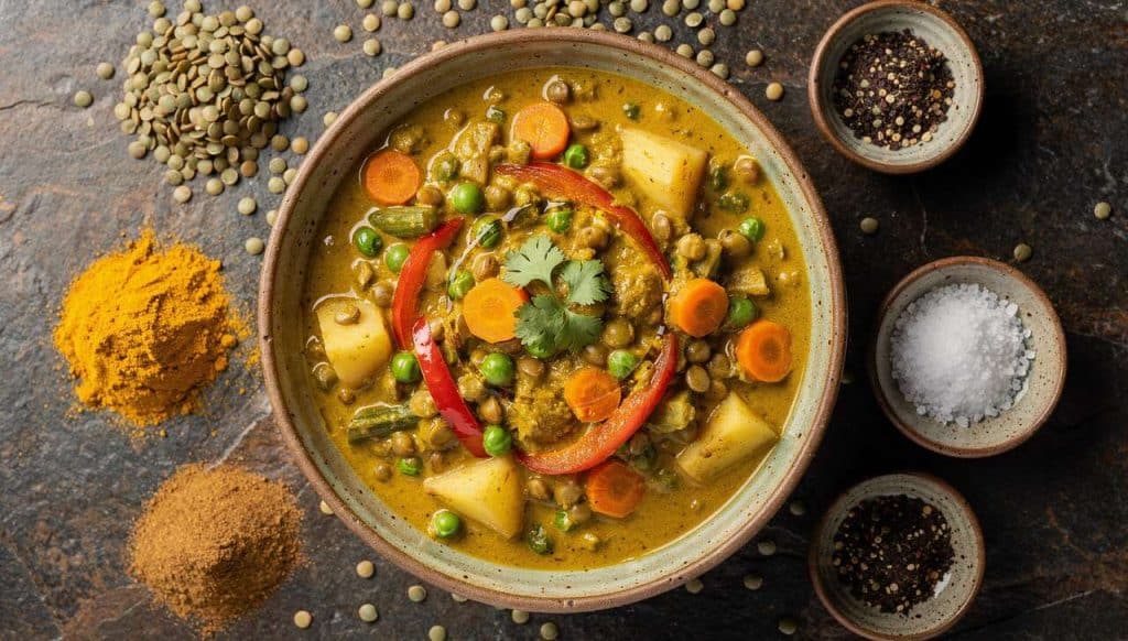 Curry de lentilles vertes et légumes : recette gourmande