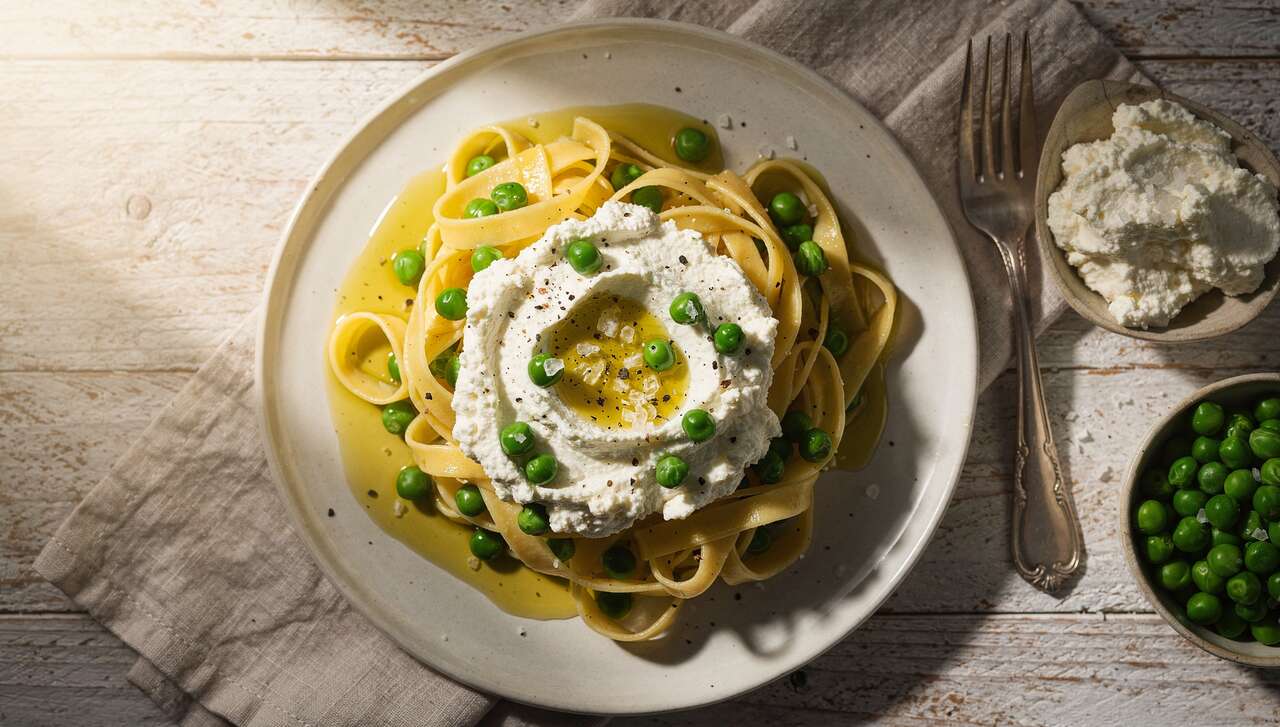 Découvrez les pâtes à la ricotta fouettée et petits pois