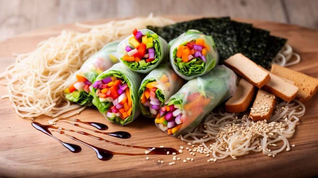 Rouleaux de printemps végétariens arc-en-ciel : recette savoureuse