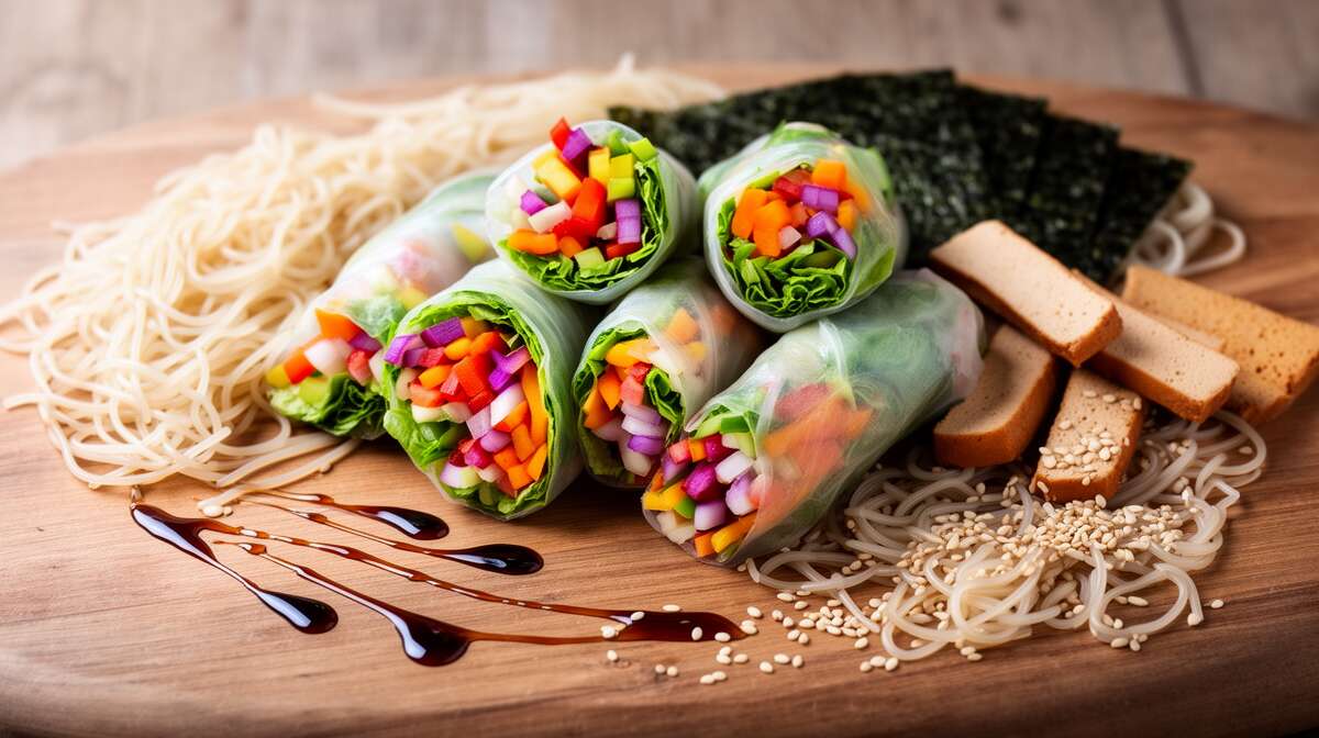 Rouleaux de printemps végétariens arc-en-ciel : recette savoureuse