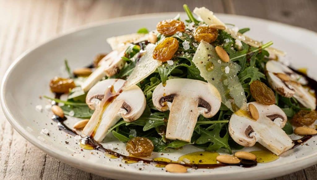 Salade de roquette aux champignons et raisins