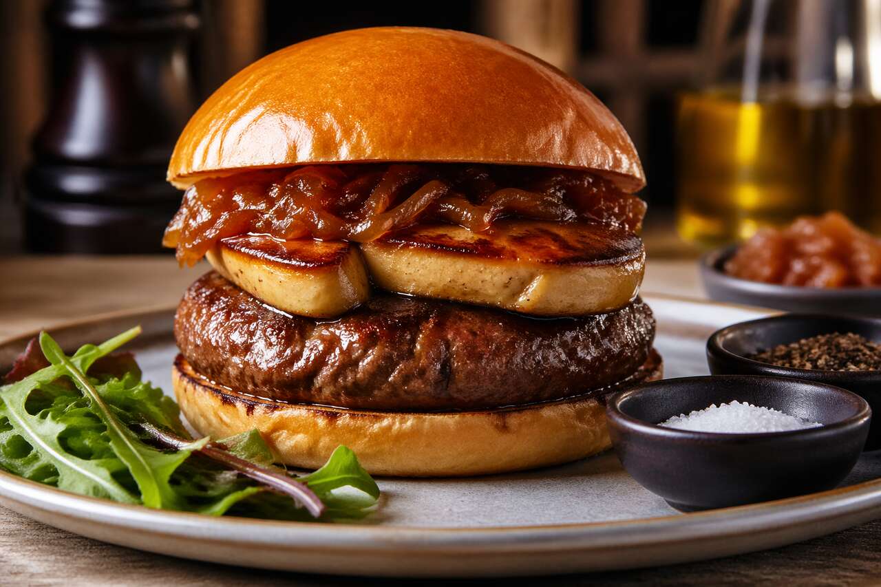 Burger Rossini : foie gras et oignons confits maison