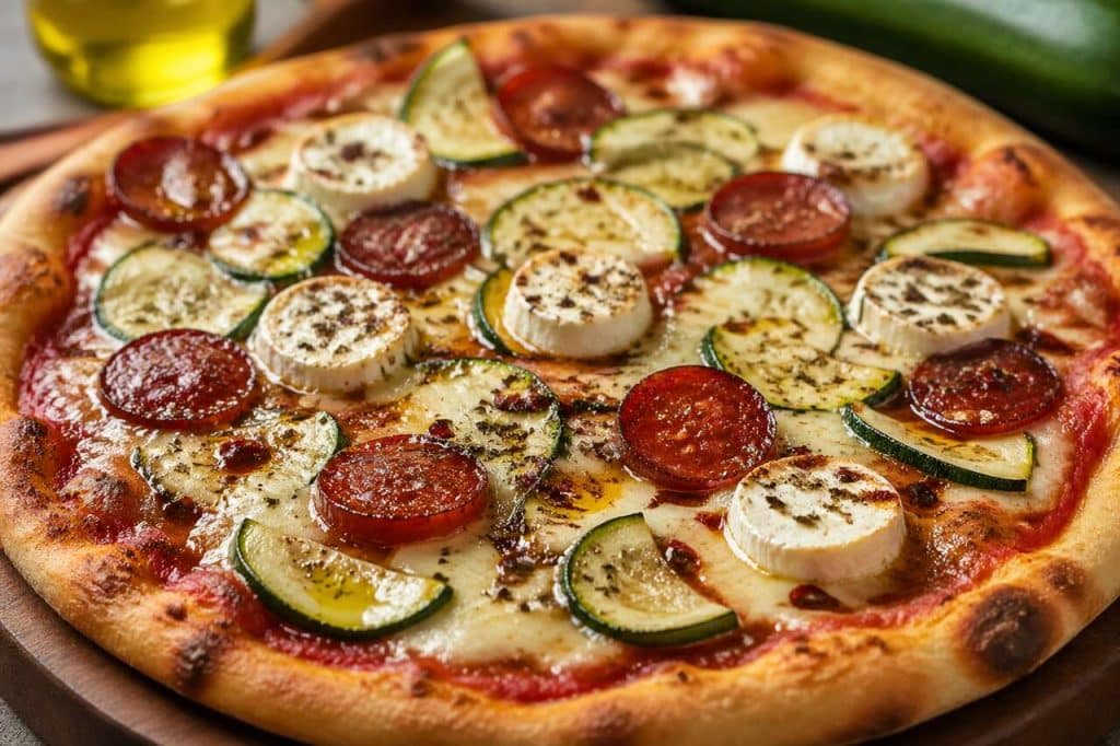 Pizza chorizo, courgette et fromage de chèvre : recette savoureuse