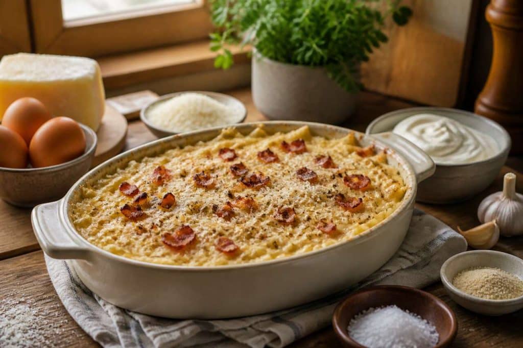 Gratin d'orzo façon carbonara : recette savoureuse et crémeuse