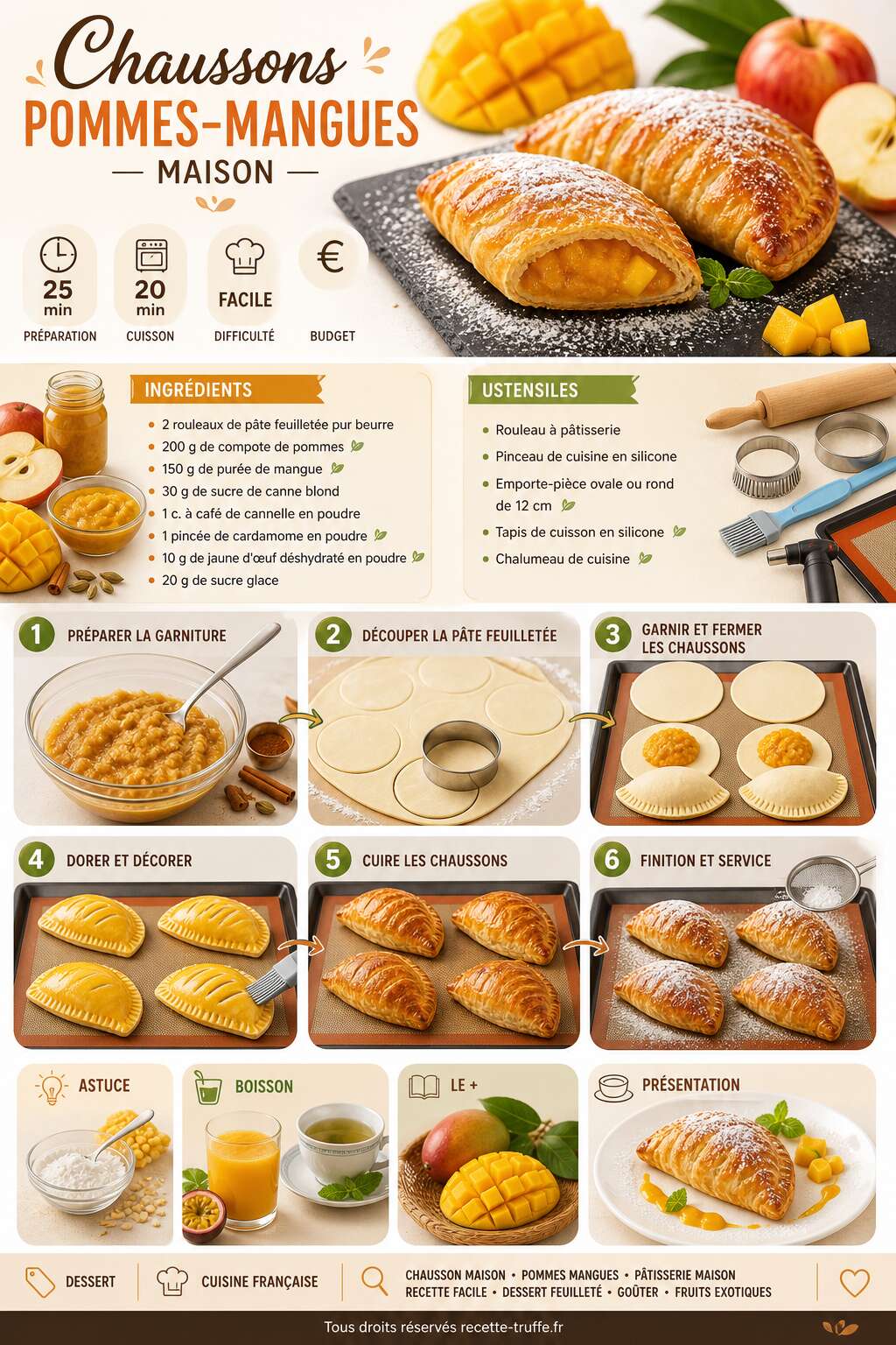 Fiche recette Recette maison : chaussons pommes-mangues Fiche recette Recette maison : chaussons pommes-mangues