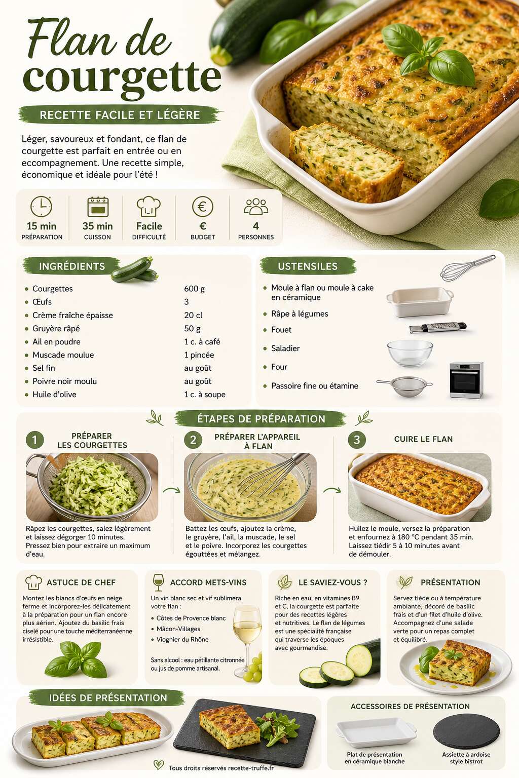 Fiche recette Flan de courgette : recette facile et l&eacute;g&egrave;re