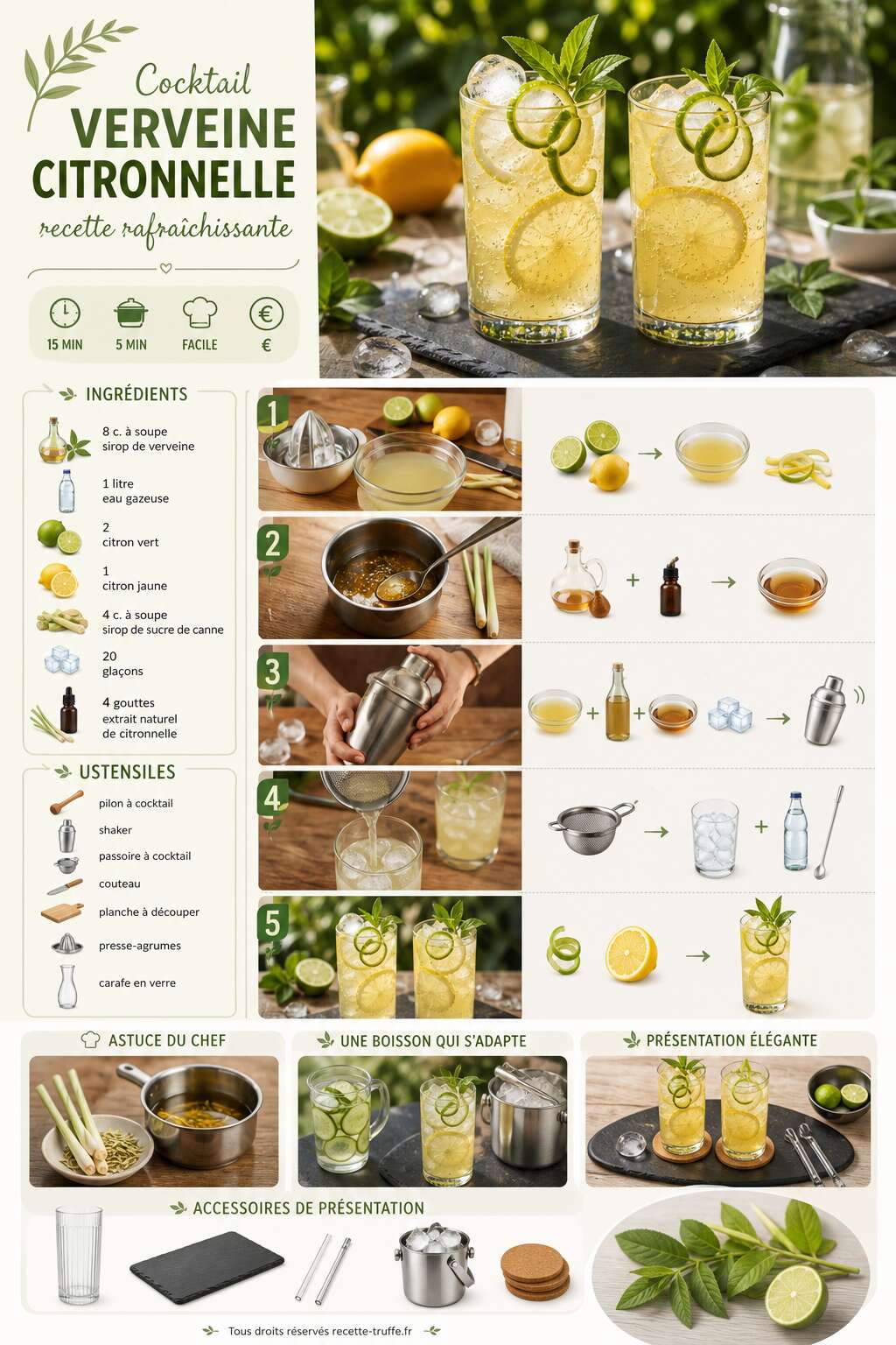 Fiche recette Cocktail verveine citronnelle : recette rafraîchissante Fiche recette Cocktail verveine citronnelle : recette rafraîchissante