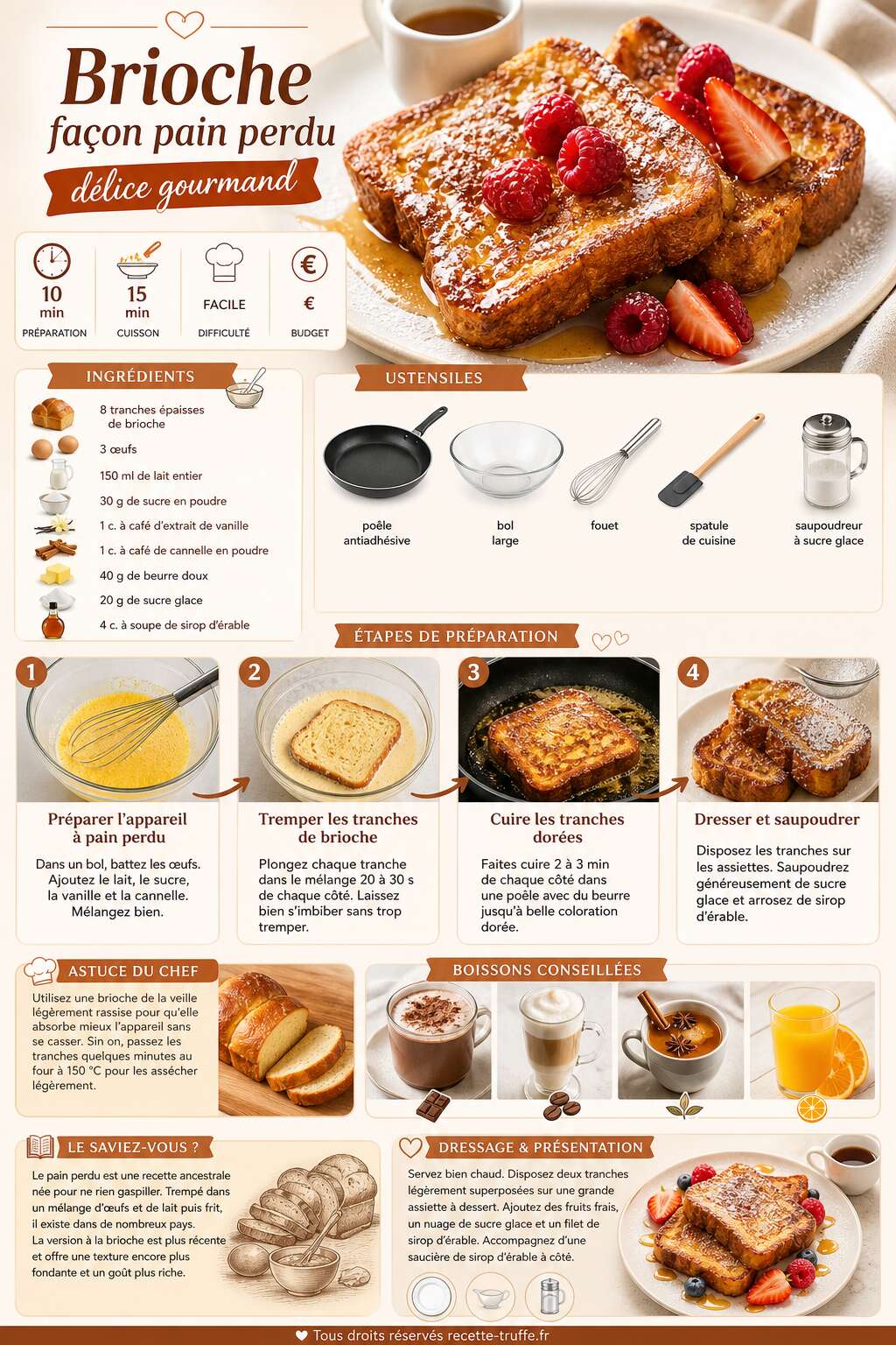 Fiche recette Recette brioche façon pain perdu : délice gourmand Fiche recette Recette brioche façon pain perdu : délice gourmand