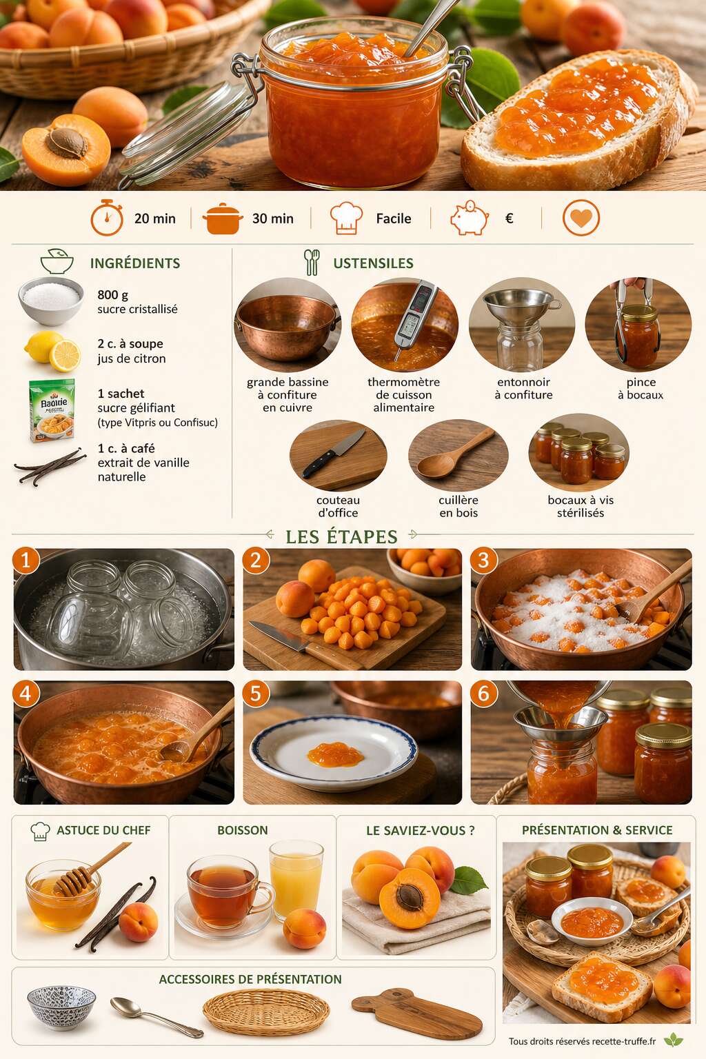 Fiche recette Confiture d'abricots maison : recette facile et savoureuse Fiche recette Confiture d'abricots maison : recette facile et savoureuse