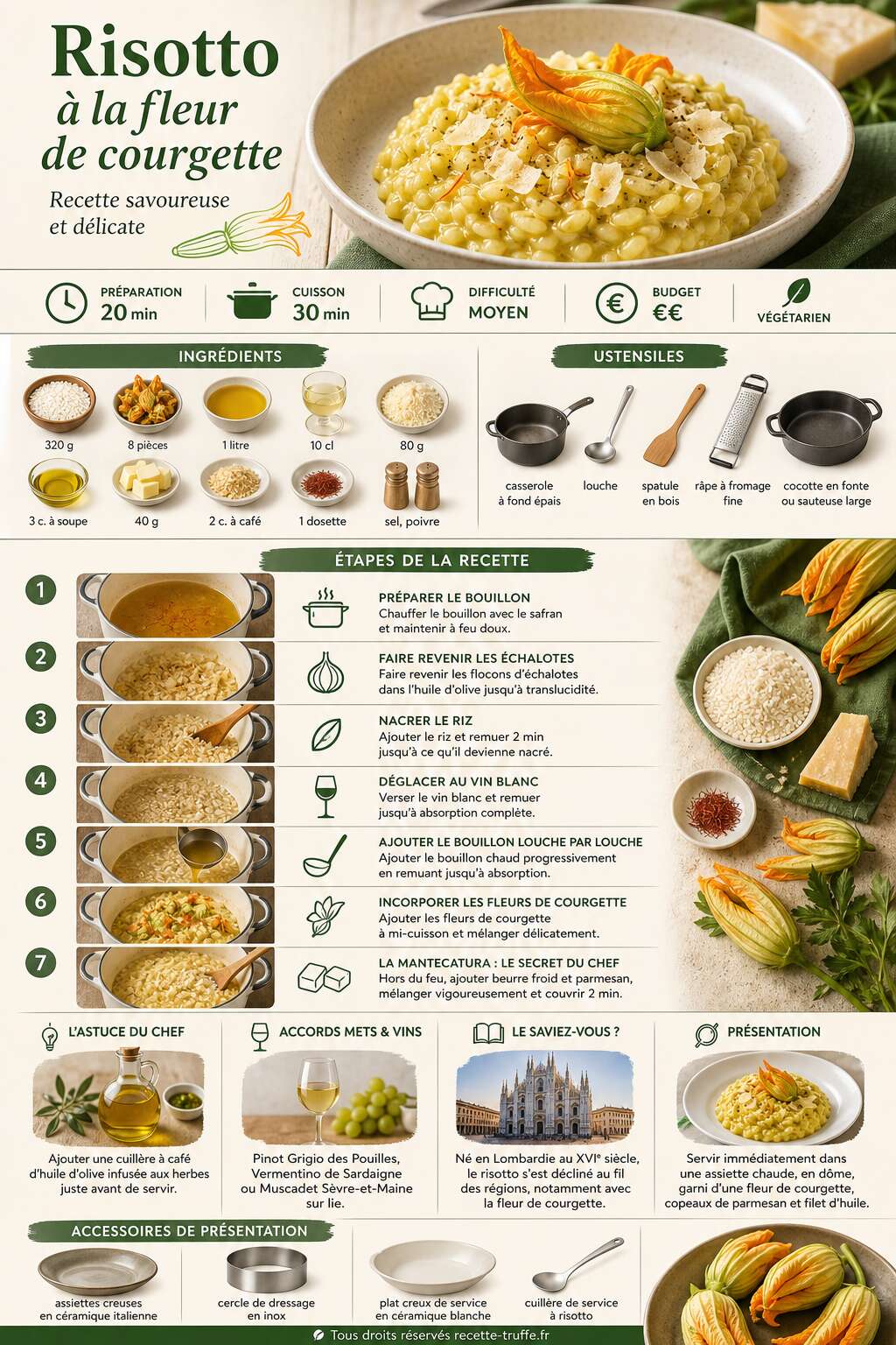 Fiche recette Risotto &agrave; la fleur de courgette : recette savoureuse et d&eacute;licate