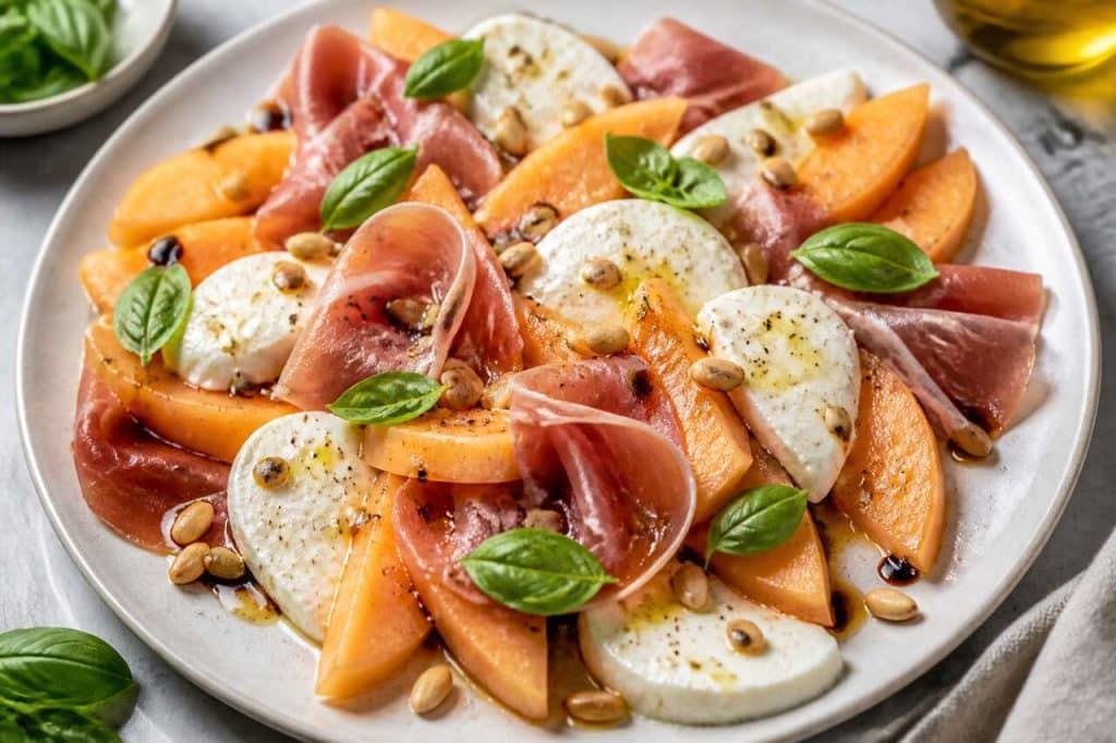 Salade de melon, mozzarella et jambon cru : recette fraîche et savoureuse