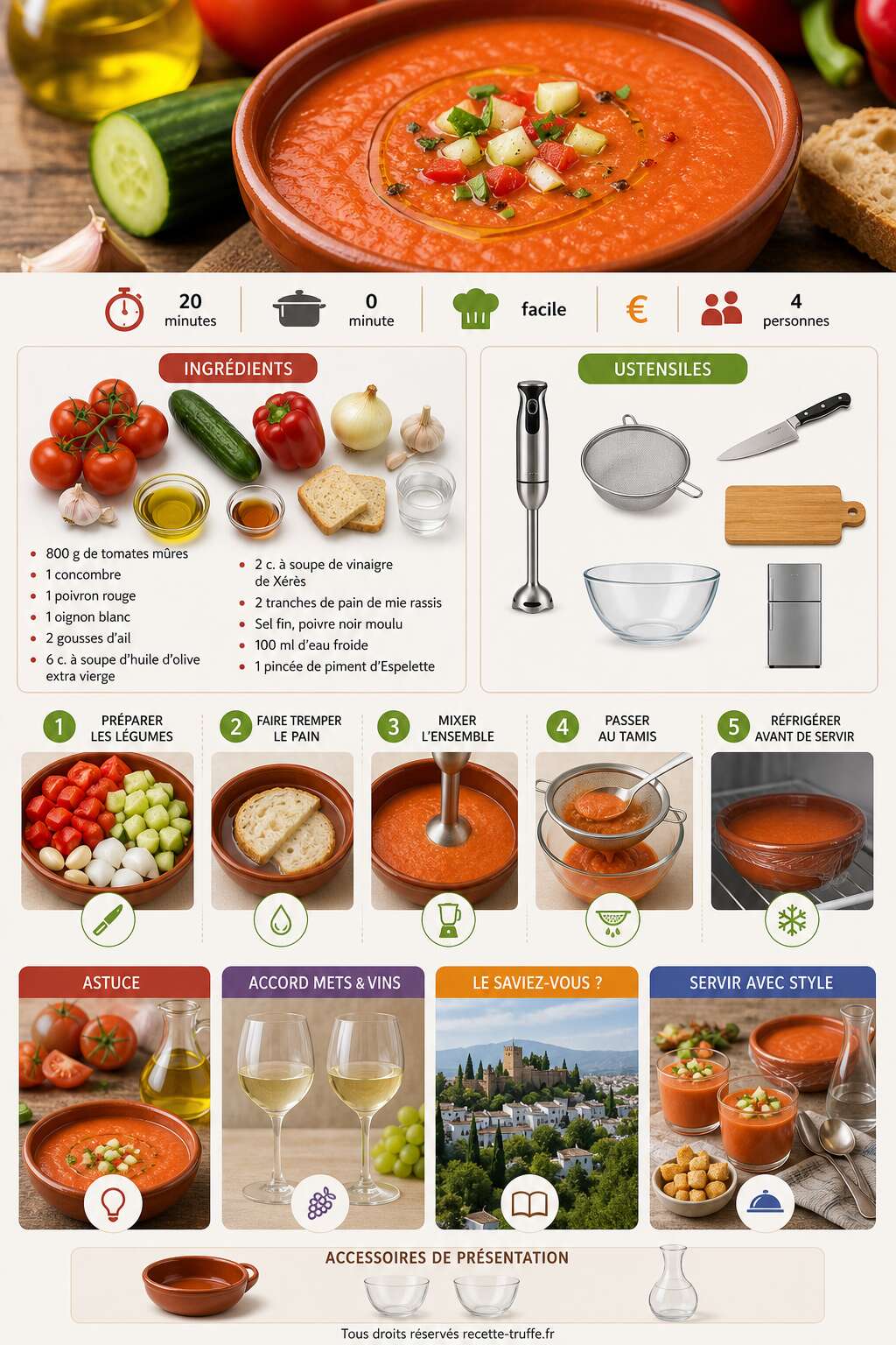 Fiche recette Recette gaspacho de tomate : fraîcheur estivale Fiche recette Recette gaspacho de tomate : fraîcheur estivale