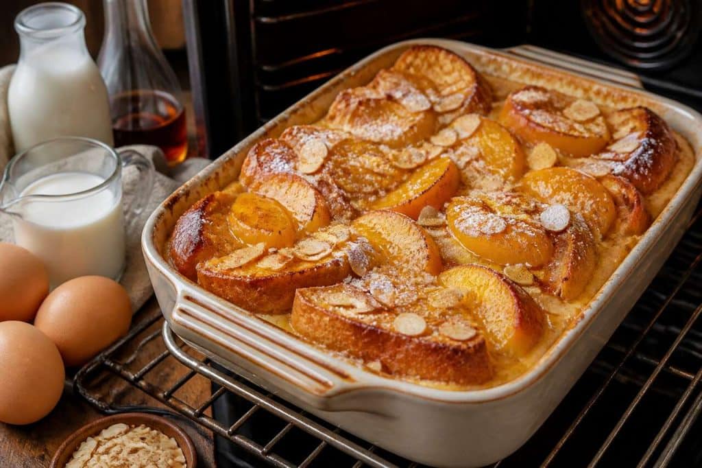 Brioche perdue au four à la pêche : recette gourmande