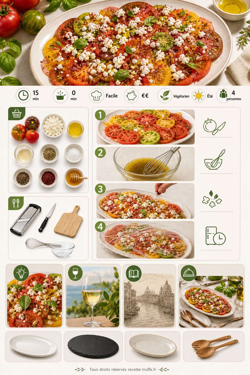 Fiche recette Carpaccio de tomates anciennes et feta : recette savoureuse Fiche recette Carpaccio de tomates anciennes et feta : recette savoureuse