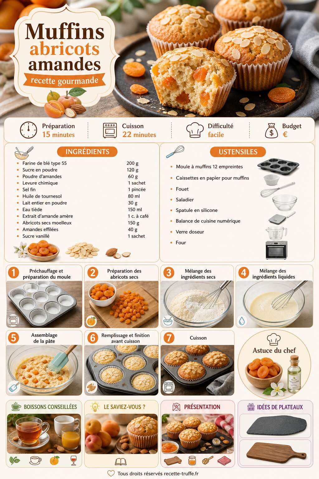 Fiche recette Muffins abricots amandes : recette gourmande Fiche recette Muffins abricots amandes : recette gourmande